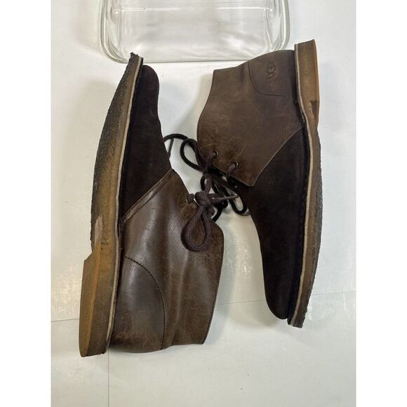 Ugg Mens Boots Size 11 US Chukka Desert Brown Leather Suede Leighton Two Tone - Picture 9 of 13